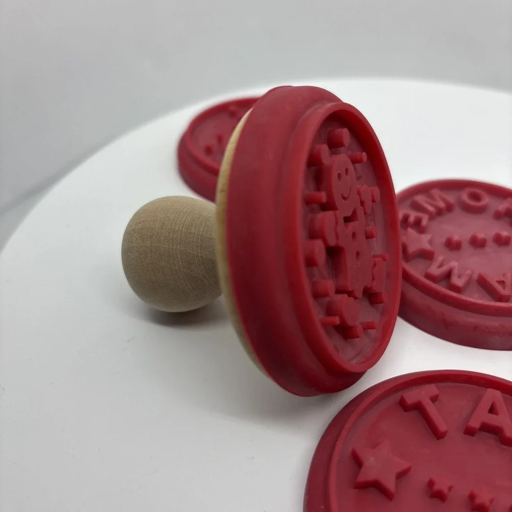 6 Wooden Rubber‎ Silicone Stamp Cookie Press Circle Holiday Home Made Christmas